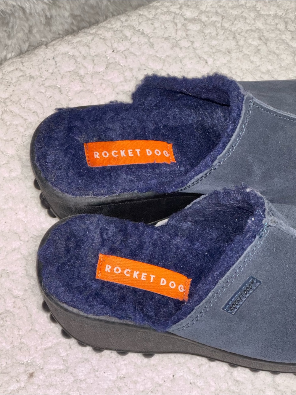 Rocket Dog Fran Navy Suede Platform Clogs Fuzzy Lined Mules 90s Y2K Size 6 - Picture 7 of 12
